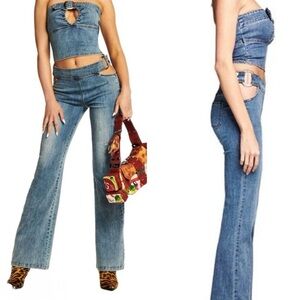 I Am Gia Drew Pants Denim Jeans Flare Straight Leg Cut Out Waist